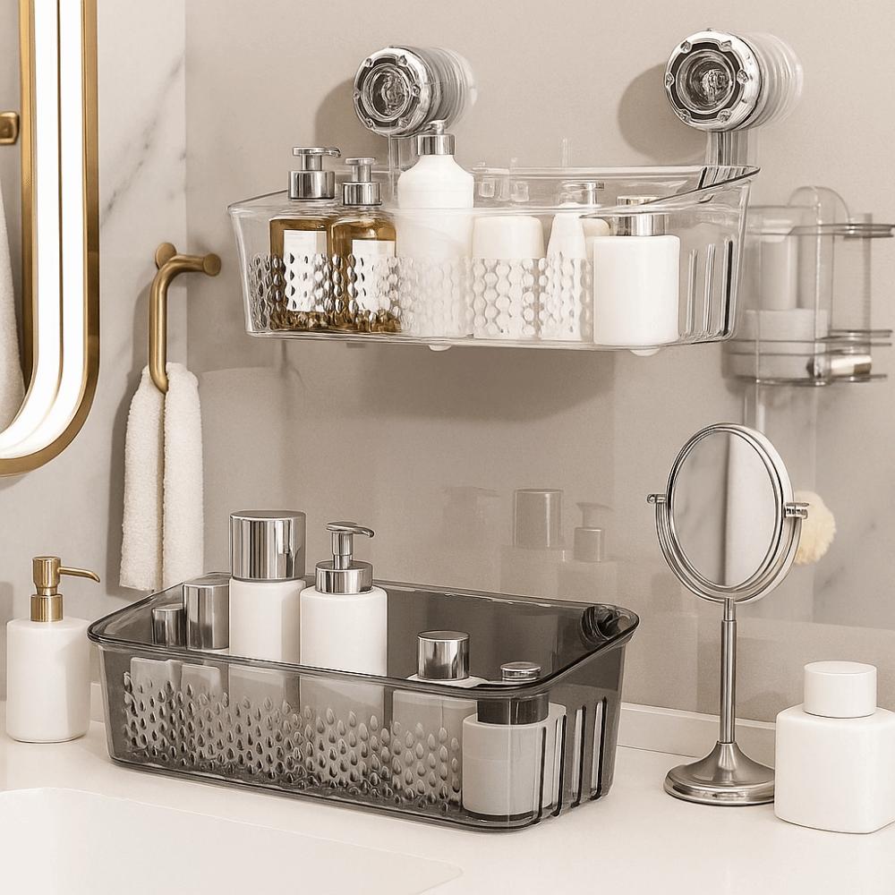 Plastic Draining Basket Large Capacity Cosmetic Storage Box Wall Mounted Storage Rack  Bathroom