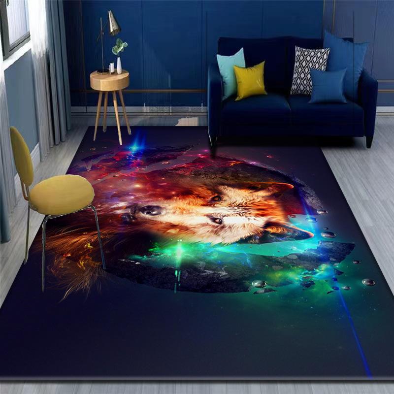 Wolf Pattern Rug Purple Blue Howling Wolves Design Dark Background Mysterious Art Carpet for Modern Living Room Decor