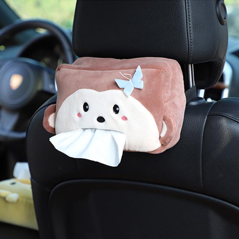 Suporte para caixa de lenços de papel de desenho animado, fofo, curto, pelúcia, caixas de lenços de papel, suporte para apoio de braço, assento de carro, decoração de carro, suporte para lenços de papel de carro