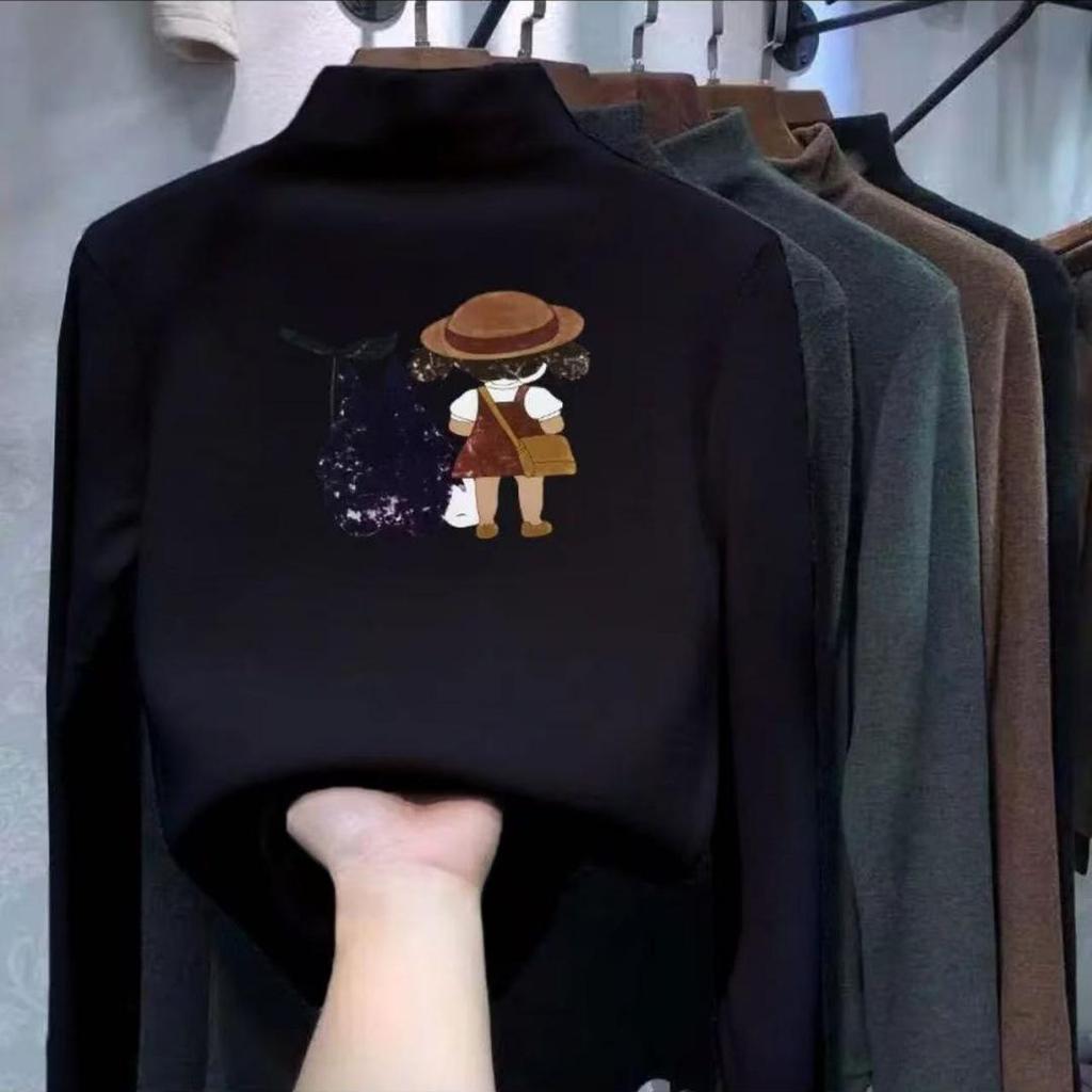 Girls' Fleece High-Neck Long Sleeve T-Shirt - Warm Autumn/Winter Base Layer for Medium & Large Kids