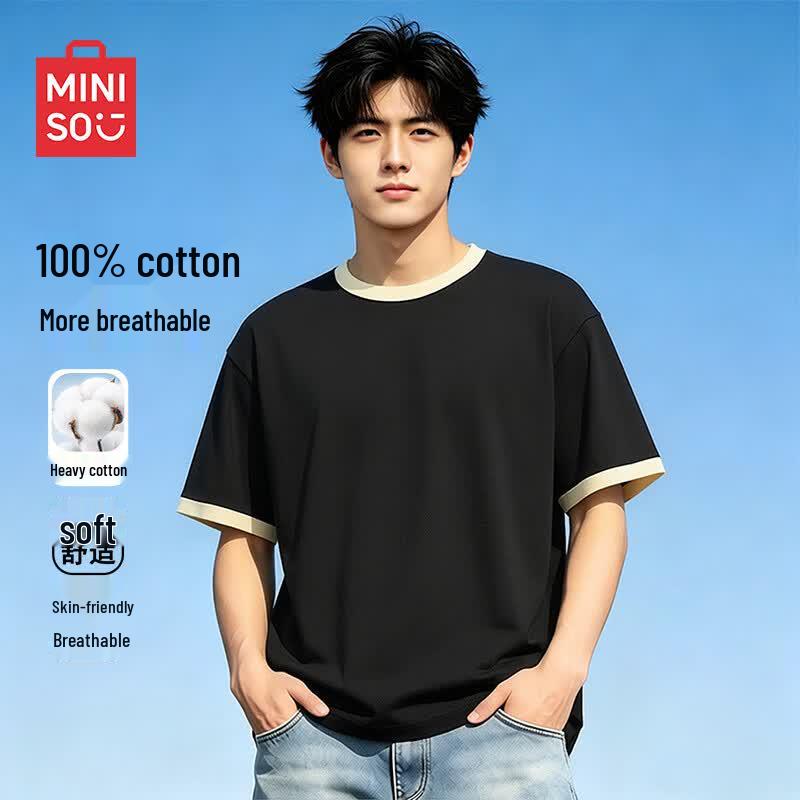 MINISO Men's Retro High Street Casual Short Sleeve T-Shirt