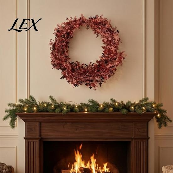 Lightweight Bendable Garland 24.6FT Christmas Wire Garland, Red Green Leaves/Striped Candy/Snowflake Shiny Tinsel Window Lintel Greenery Garlands for