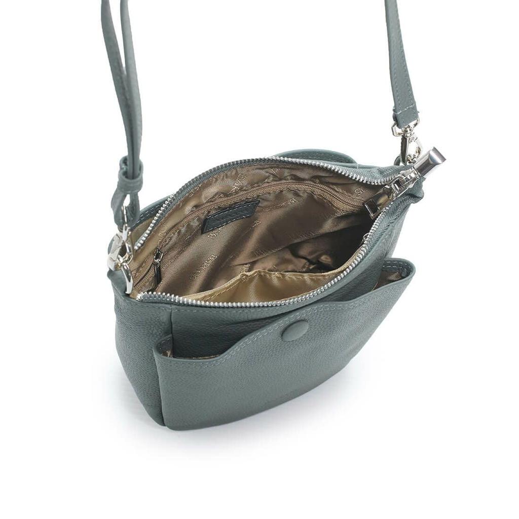 Barcos Women's Rounded Square Shoulder Bag in Black with Soft Shrunken Leather and Covered Buttons
