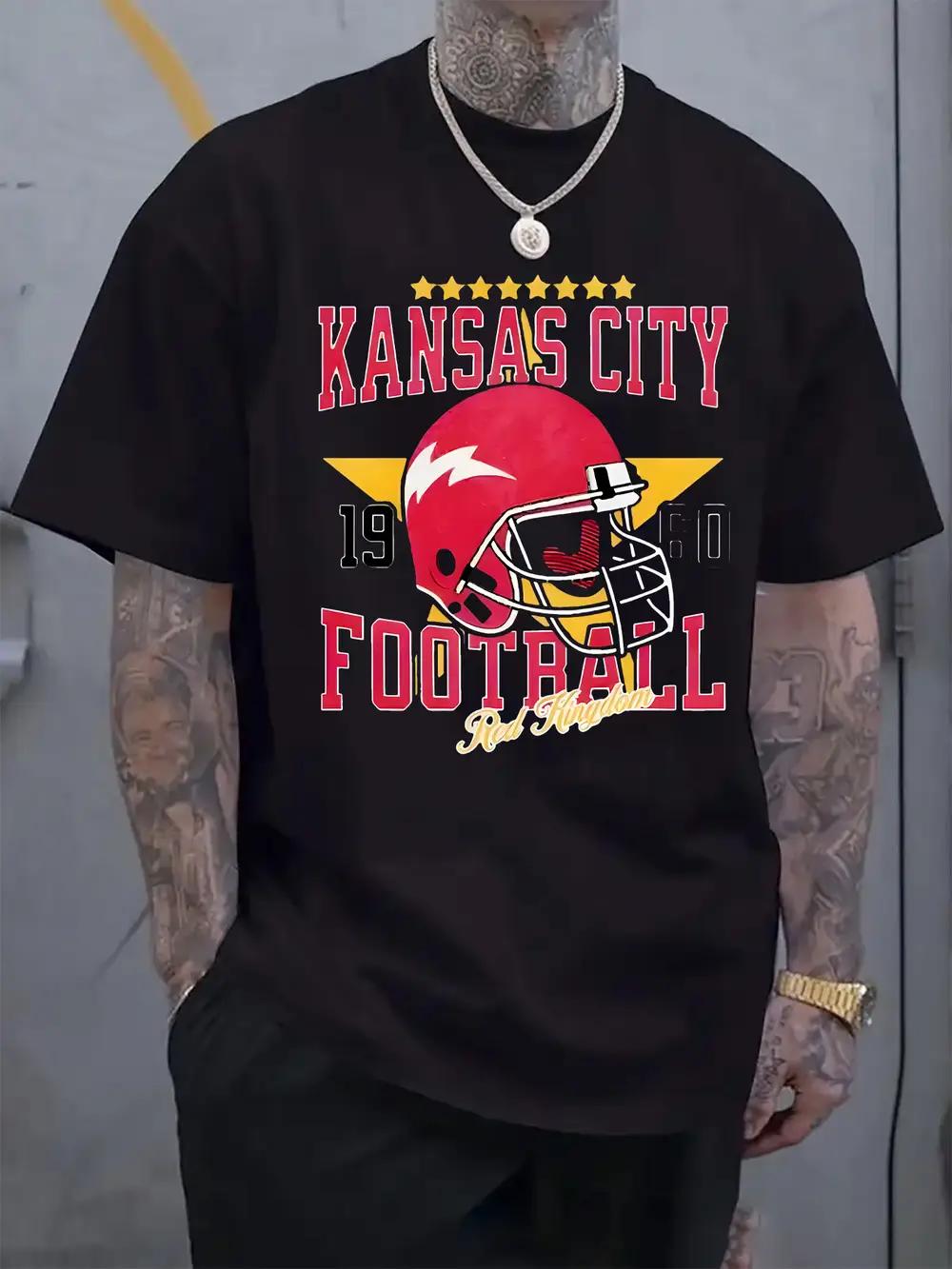 Kansas City Football Graphic T-shirt - Vintage 19 & Helmet Design M