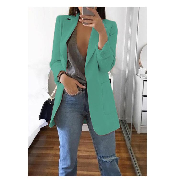 2023 Women's Autumn/Winter Long Sleeve Solid Color Slim Cardigan with Suit Collar