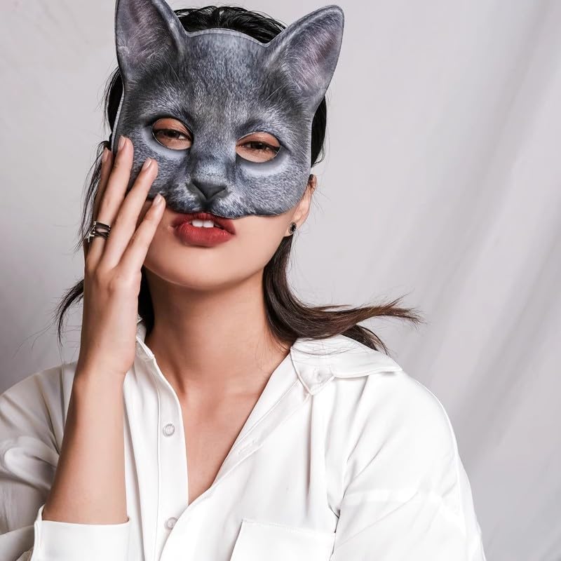 3Pcs Cat Halloween Mask Realistic Cat Masks Animal Cat Mask for Halloween Christmas Easter Masquerade Cosplay Novelty Costume Party Accessory