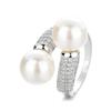Charm Female White Pearl Zircon Stone Silver Color Wedding Rings Promise Open Adjustable Engagement  For Women