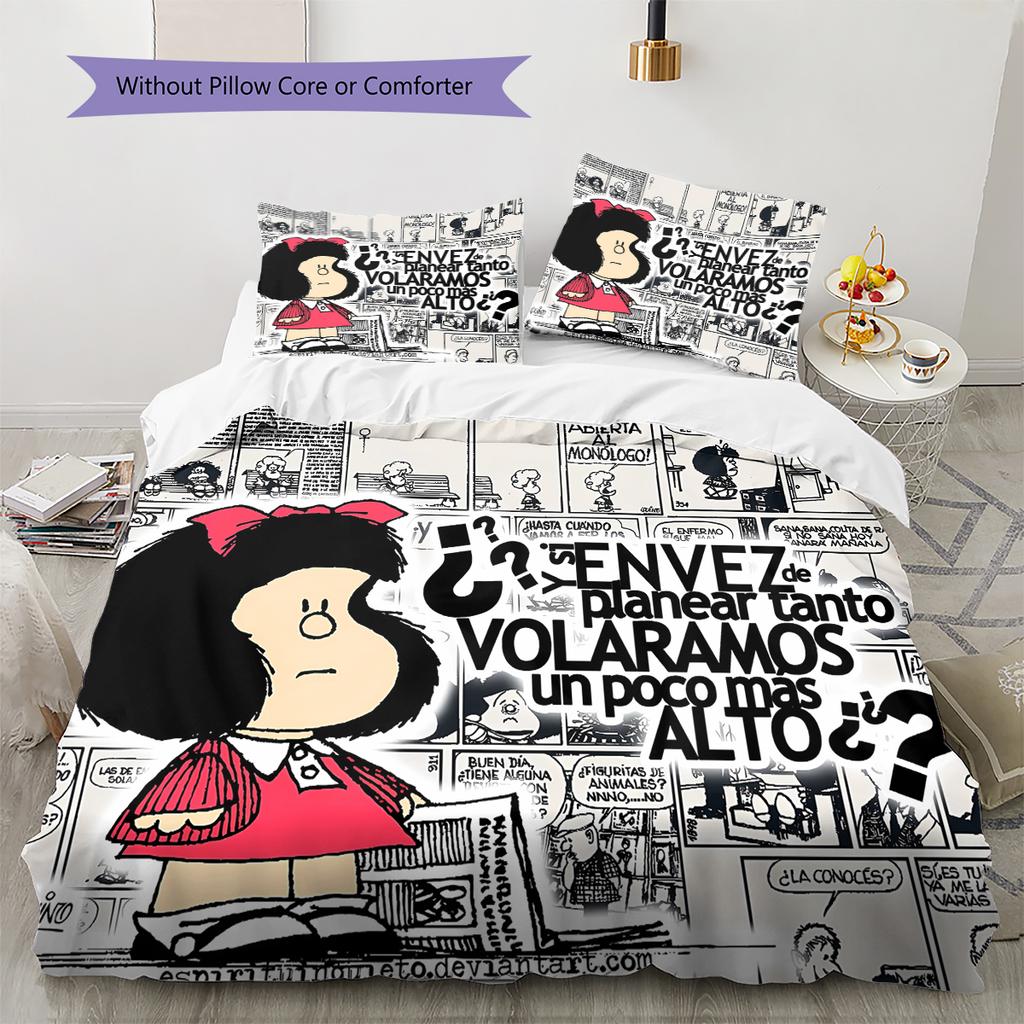 Mafalda Pattern Bedding,Quilt Set Quilt Cover Pillowcase Home Birthday Gift (1 * Duvet Cover + 2 * Pillowcase, Without Core)