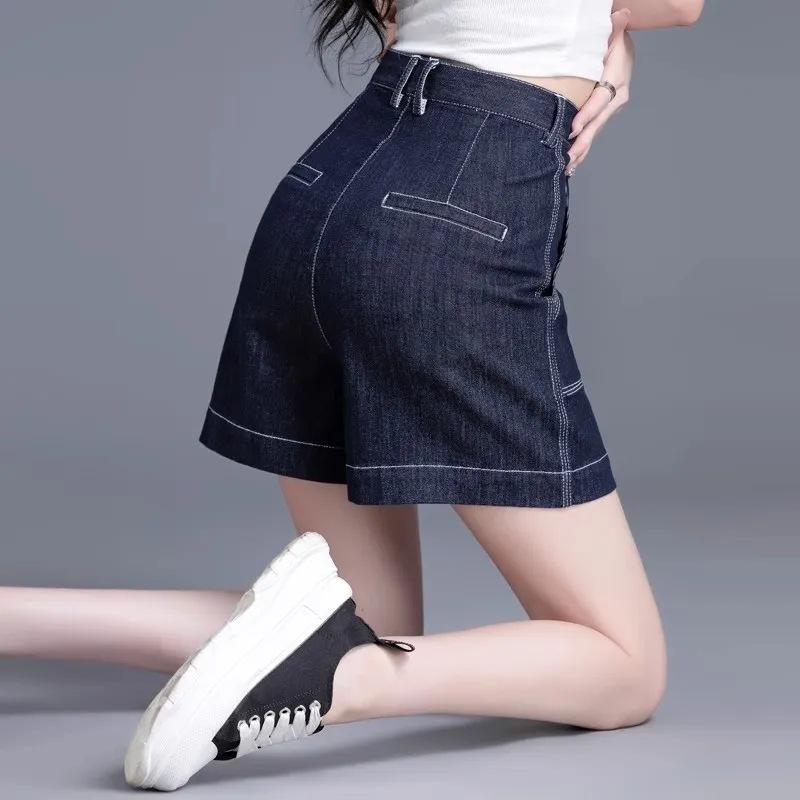 Korean Style Classic Denim Shorts Women Summer High Waisted Shorts Wide Leg Pants Streetwear Stright Jeans Womens Shorts