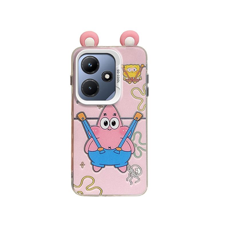 KEYSION Cute Ear Cartoon Case for Infinix Hot 30i with Lanyard Soft Silicone+PC Shockproof Phone Back Cover for Infinix Hot 30i