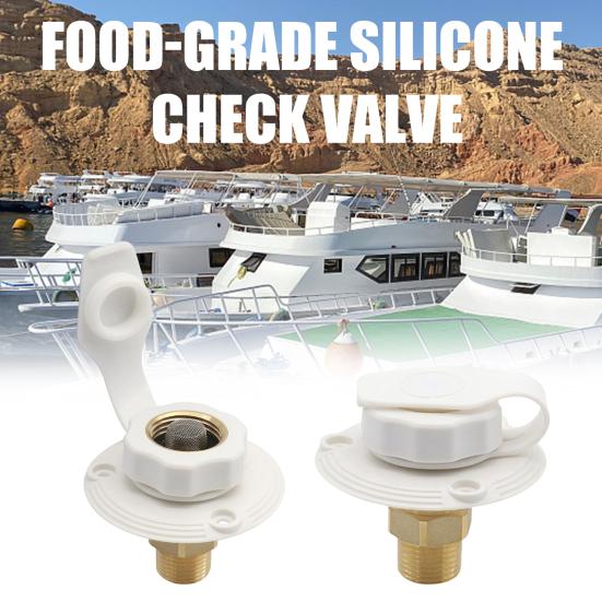 RV Water Inlet Adapter 3/4 NH To 1/2 NPT Thread with Check Valve Lead-Free Brass Food-Grade Silicone Water Valve for Campers Trailers