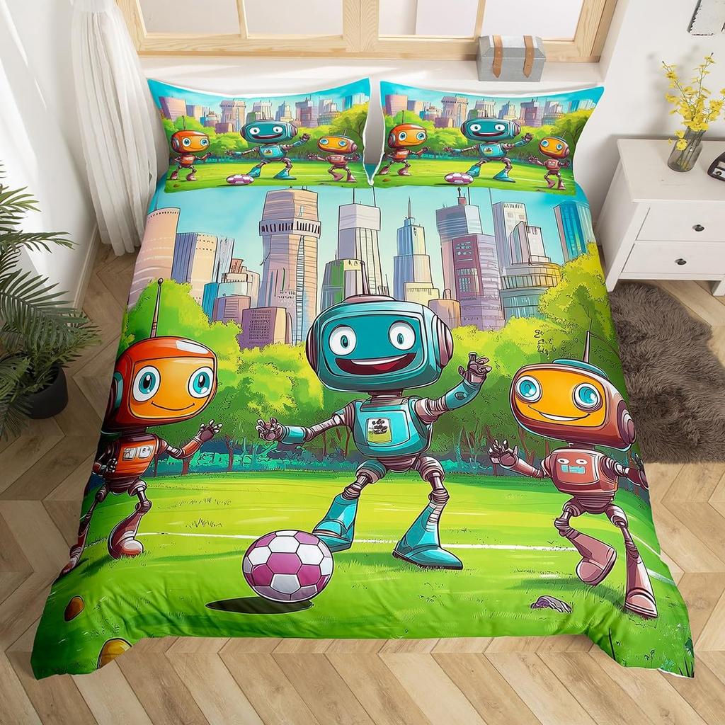 Cartoon Robot Duvet Cover Watercolor Screw Tools Bedding Set Modern Sci-Fi Robot Comforter Cover For Kids Polyester Quilt Cover