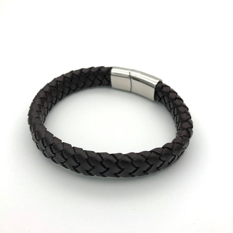 Personalized Multi-layer Leather Bracelet, Stainless Steel Magnetic Buckle Men s Woven, Leather Rope Bracelet