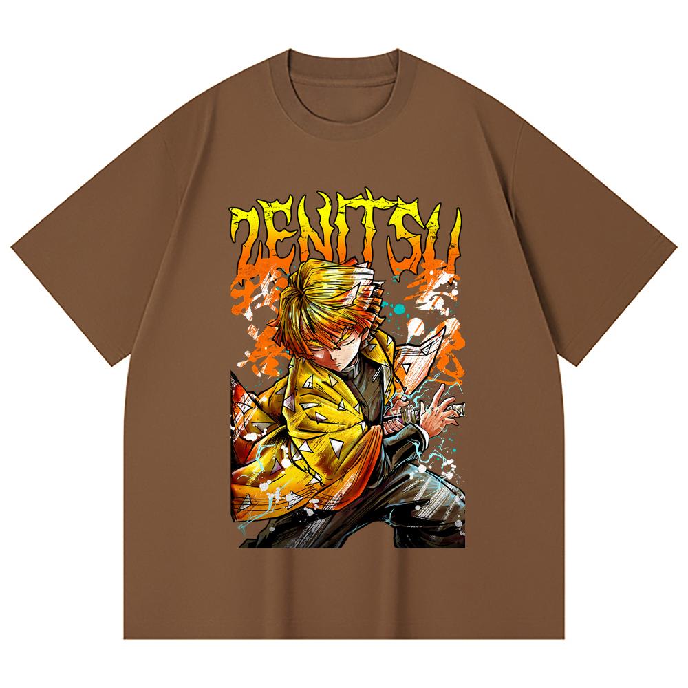 230 Gsm 100% Cotton Demon Slayer V87 Zenitsu Print Unisex Heavy Cotton T Shirt