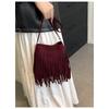 New Fashion Suede Bucket Bag for Women Soft Touch Fringe Crossbody Shoulder Purse Trendy Casual Handbag