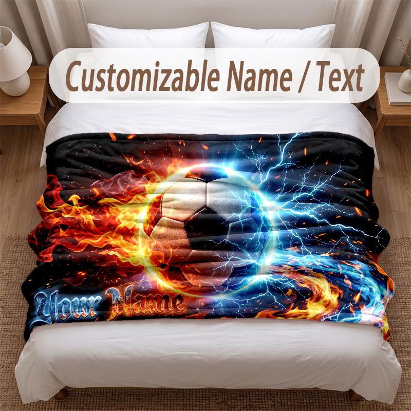 Soccer Theme Soft Blanket Personalized Custom Name Text Print Warm Blanket Home Sofa Bedroom Decor
