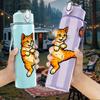 1PC Tabby Cat Playing Soccer Print 750ml Color Plastic Sports Water Bottle Leakproof Flip Straw Lid Suitable for Sports Office Home Use