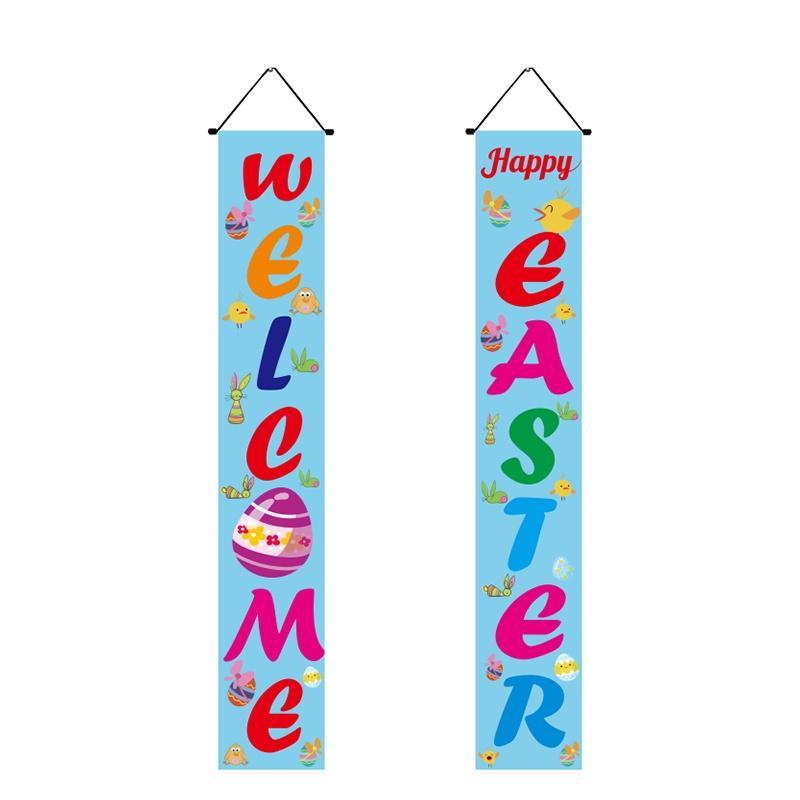 Porch Easter Sign Couplet Banner Party Decoration Egg Bunny Door Holiday Hanging