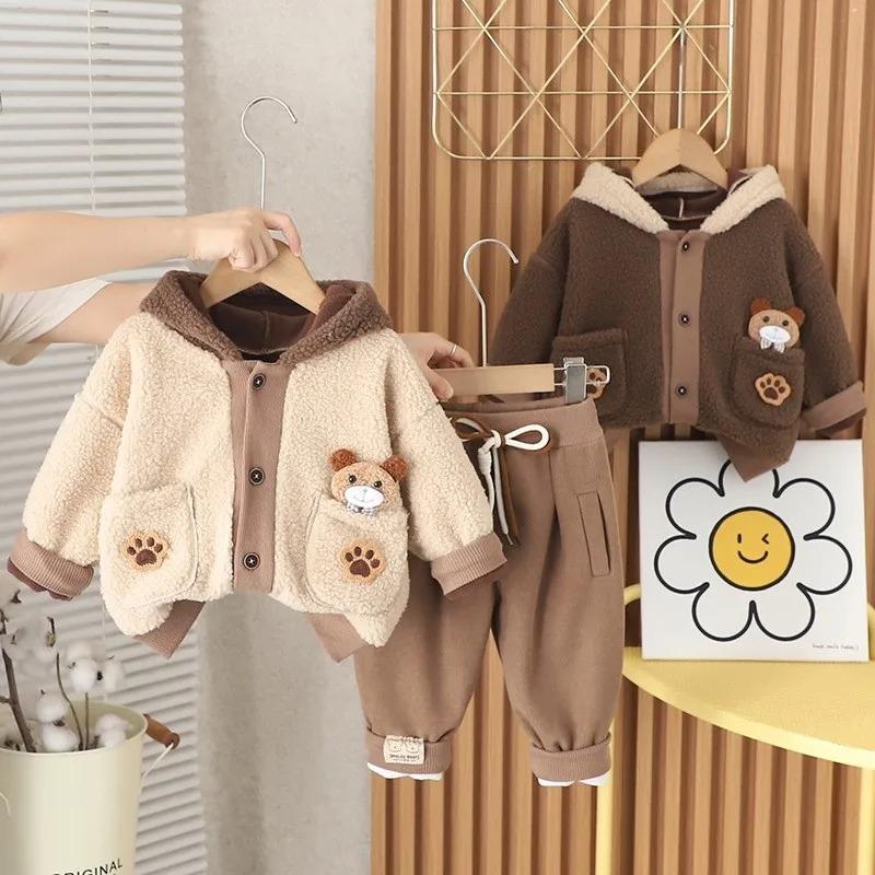 Girl Baby Clothing Set Boys Winter Fashionable Baby Children's Thick Coat Pants Two Piece Set