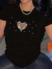 Cutout Heart Rhinestone Black T-shirt