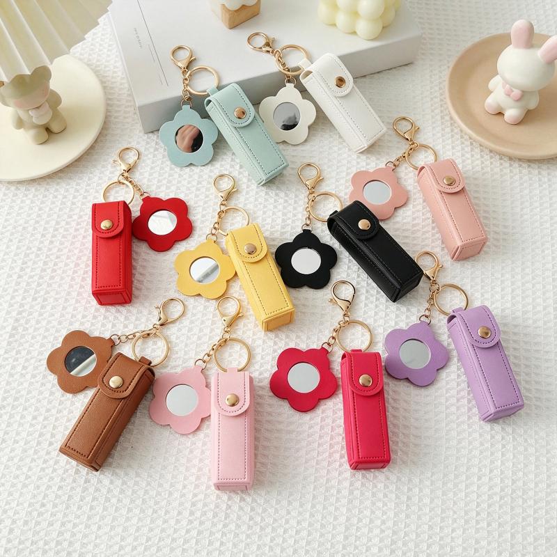 Travel Lipstick Bag with PU Leather Keychain Holder Keeps Lip Balm Safe and Accessible