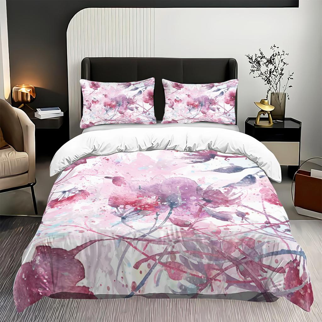 Safflower Green Leaf Quilt Cover Three-Piece Small Fresh Quilt Cover Pillowcase Digital Printing Bed Kit