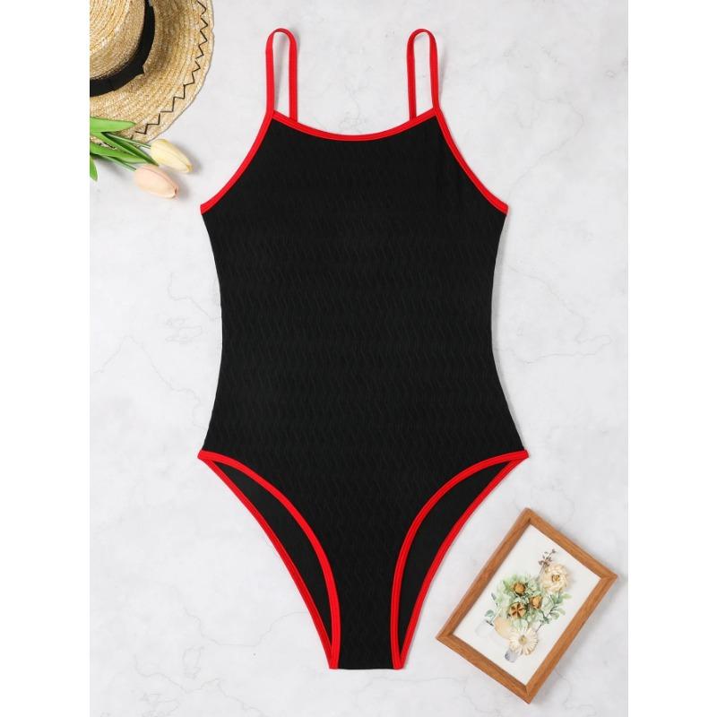 2025 Solide Träger Badebekleidung Damen Sexy Push Up Einteiliger Badeanzug Monokini Rückenfrei Hochgeschnitten Sommer Badeanzug