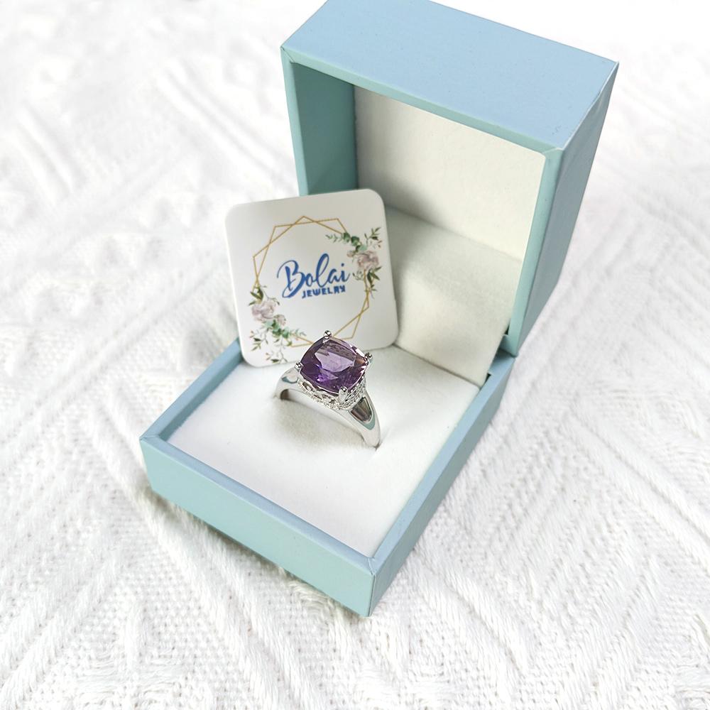 Klassisches Design 925 Sterlingsilber Damenring Natürlicher Kissen 10,0 mm Brasilien Amethyst Echtschmuck für Festival Geburtstagsgeschenke