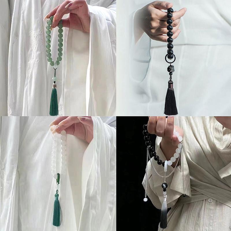 Bransoletka z frędzlem 12 mm w stylu starożytnym, ręcznie skręcane koraliki, łańcuszek z koralików, buddyjski tybetański różaniec, zawieszki, biżuteria, prezent