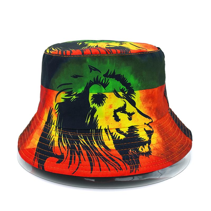 Double Sided Outdoor Coconut tree Sun Hat Hip-hop Cap Fishing Fisherman Graffiti Hat Men Women Lion Printed Panama Bucket Hats