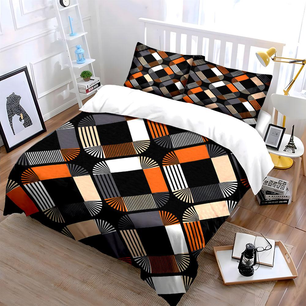 Geometric Art Deco Pattern Design Duvet Cover Set With 3D Printing Design Soft Polyester Bedding Set All-Season Comfort