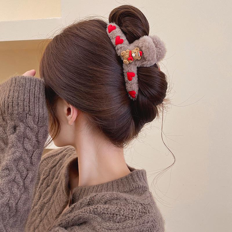 Christmas Cartoon Shark Plush Claw Clip - Cute Winter Hair Accessory