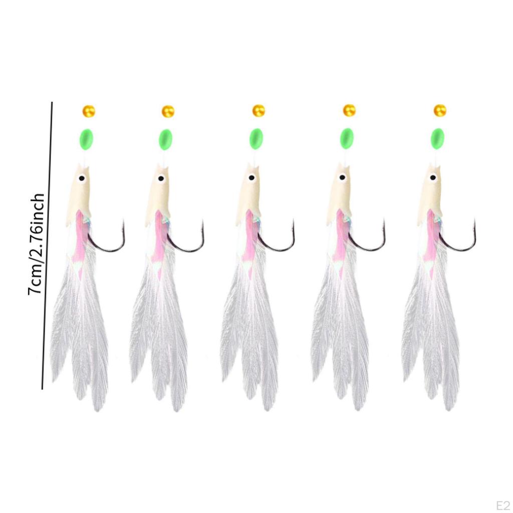5 Angelmontagen mit Leuchtperlen und Haken für Süß- und Salzwasser