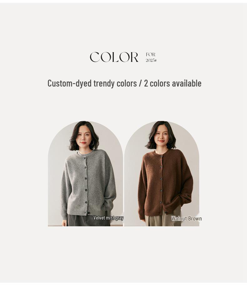 Women's Cashmere Cardigan - Autumn/Winter 2025 Collection, Round Neck, Gentle Loose Fit, Slimming Single-Breasted Jacket.