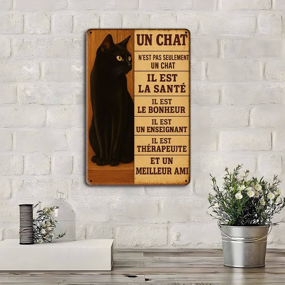 Vintage Black Cat Metal Sign, 20x30cm Rustic Decor.
