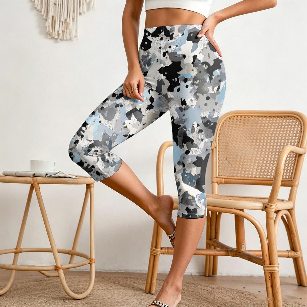 Damen High Waist Caprihose mit elastischem Bund, Slim Fit, lässig, dehnbar, verkürzte Leggings mit seitlichen Schlitzen für den Alltag