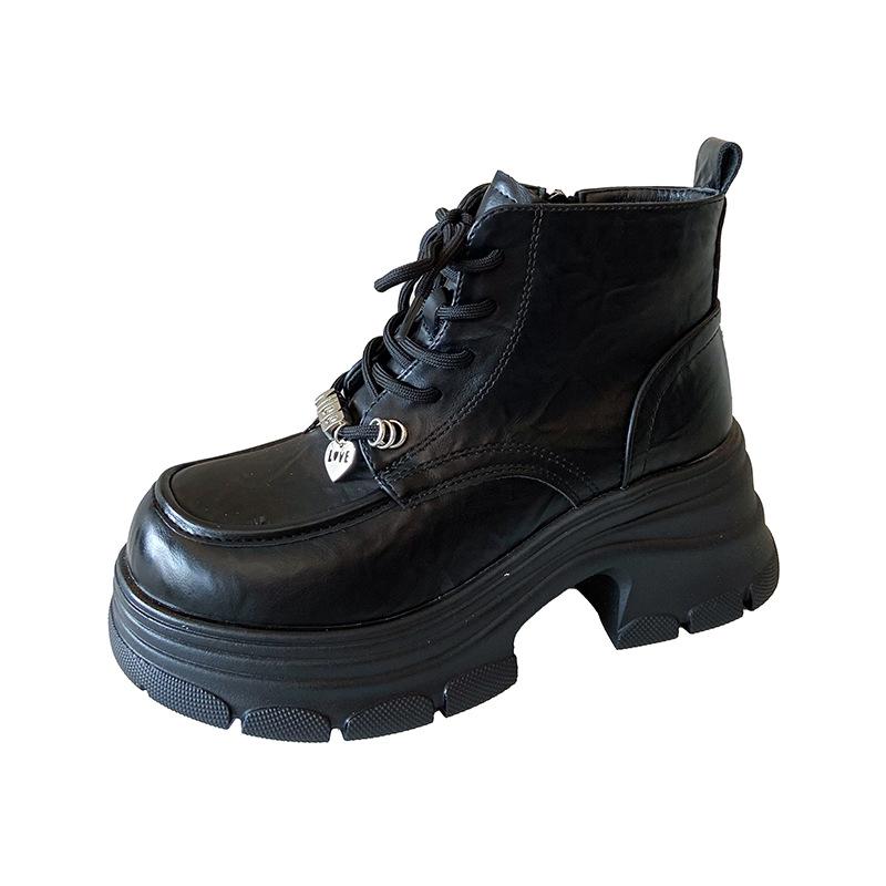 3380-3 Thick-soled Heightening Martin Boots Women's 2025 Autumn and Winter Leather Shoes Women's British Style Short Boots Thick Heel Short Boots
