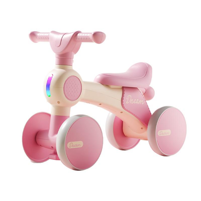 Children's Four-Wheel Balance Bike with Music and Lights, No Pedals, Ages 1-4.