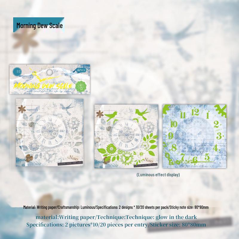 Mu Ran Luminous Sticky Notes - Mist Dusk Retro DIY Message Reminder Non-Adhesive Journal Decorations
