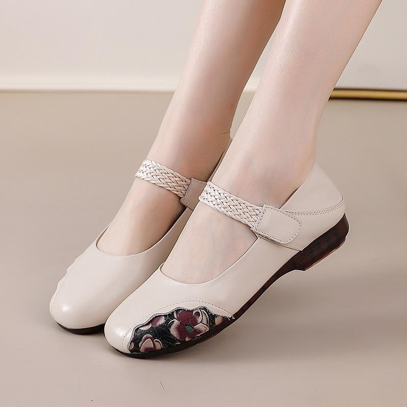 New Arrival Mary Jane Flats for Women Autumn Genuine Leather Shoes Woman Slip On Flats Convertible Printed Loafer Lady Red Flats