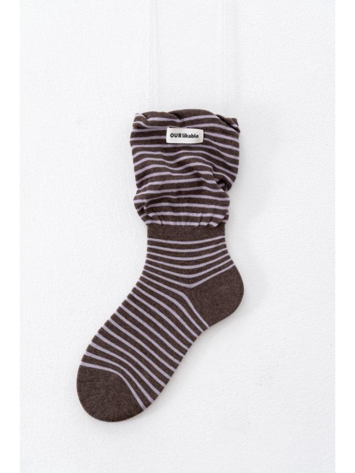 

Autumn Winter Japanese Color Block Striped Women s Mid-Calf Loose Flared Socks One Size кофейный