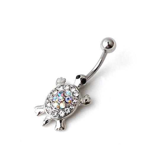 16G Multicolor Rhinestone Cute Turtle Sexy Body Piercing Belly Button Bar Ring