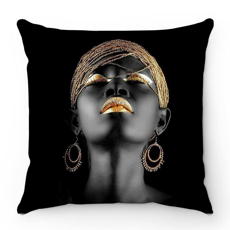 Oil Painting Of An African Woman Digital Printing Short Plush Pillow Covers For Car Sofa Office Cushion Cover Home Goods 60X60Cm