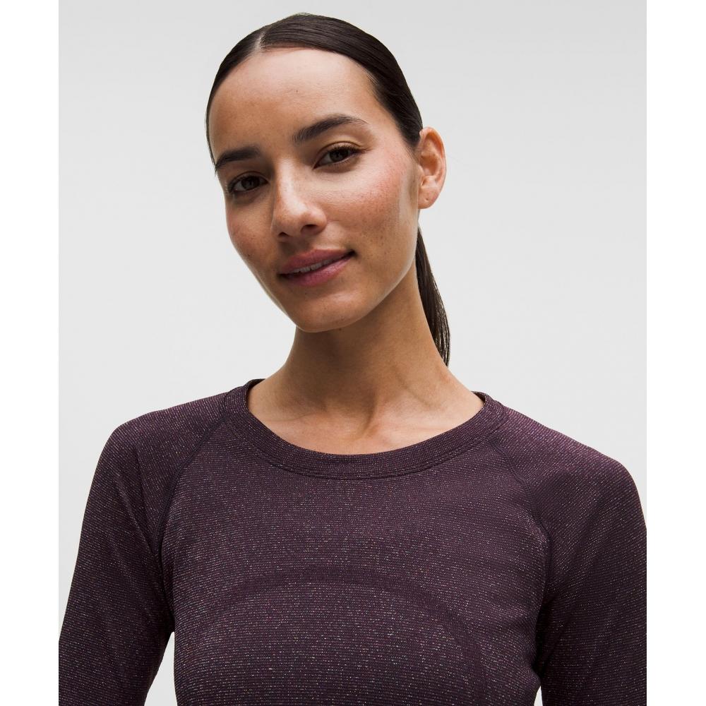 Lululemon Swiftly Tech Long Sleeve Shirt 2.0 Hip Length Sparkle Black Plum Rainbow Lurex