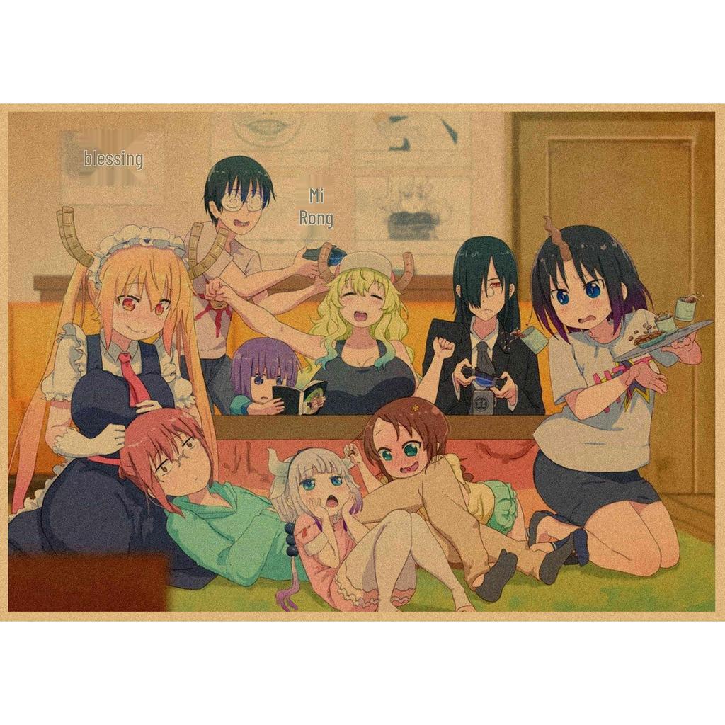 Kobayashi-san Chi No Maid Dragon Retro Kraft Paper Anime Poster - Decorative Wall Art Mural