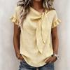 Womens Casual Solid Color Round Neck Short Sleeve Bow Knot T Shirt