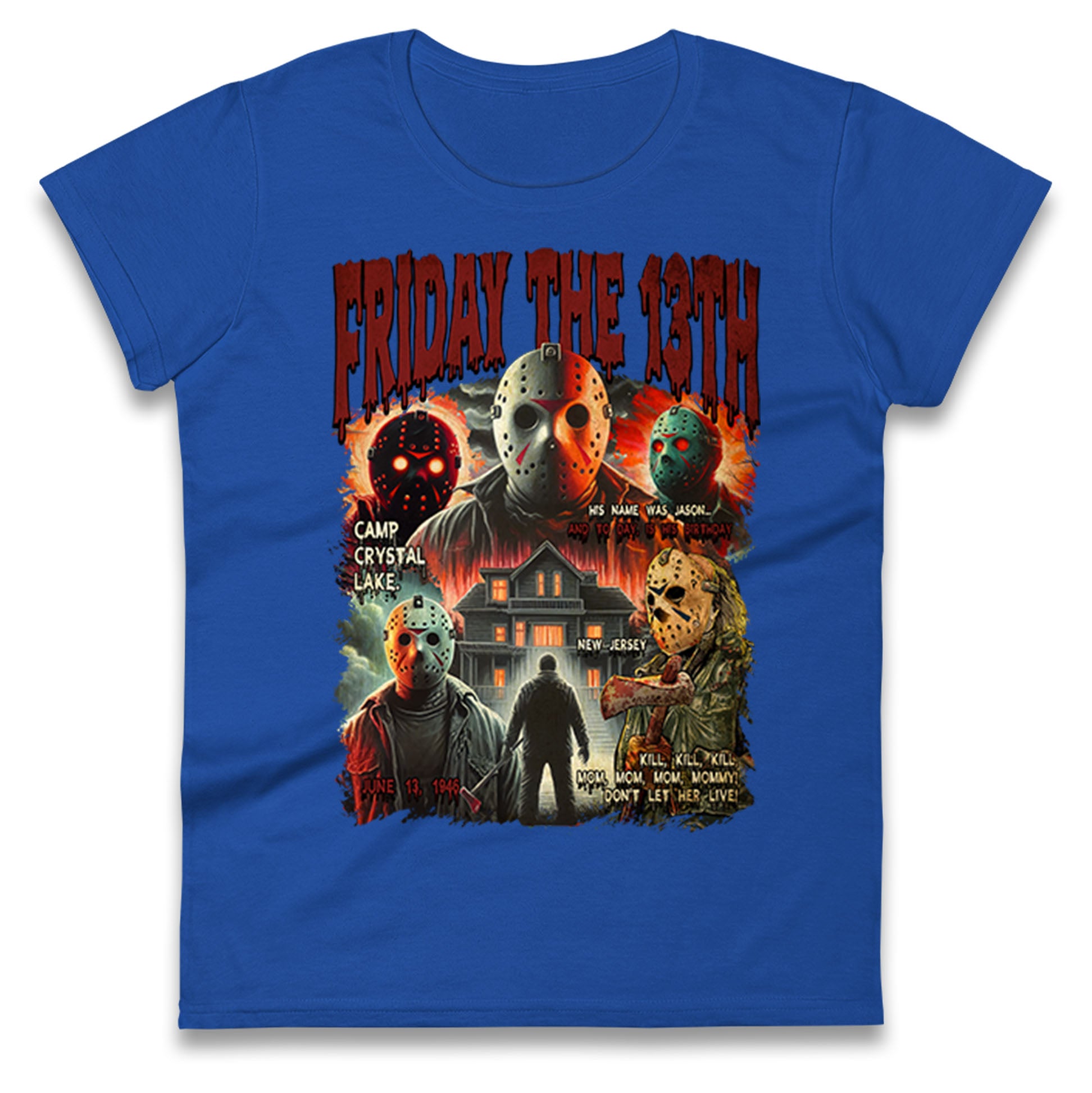 Jason voorhees Friday The 13th horror Halloween Bootleg Womens T Shirt Mens Tops Tees Unisex 4XL
