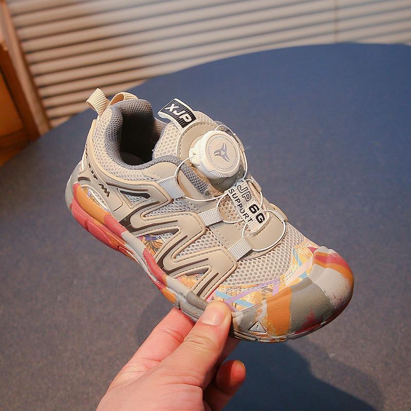 Korean version of children's shoes 2025 spring and autumn new boys breathable running hiking shoes girls rotating button sneakers