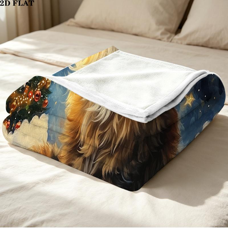 Christmas cat Printed Flannel Blanket, soft throw for bedroom sofa, washable, Christmas present, great gift.