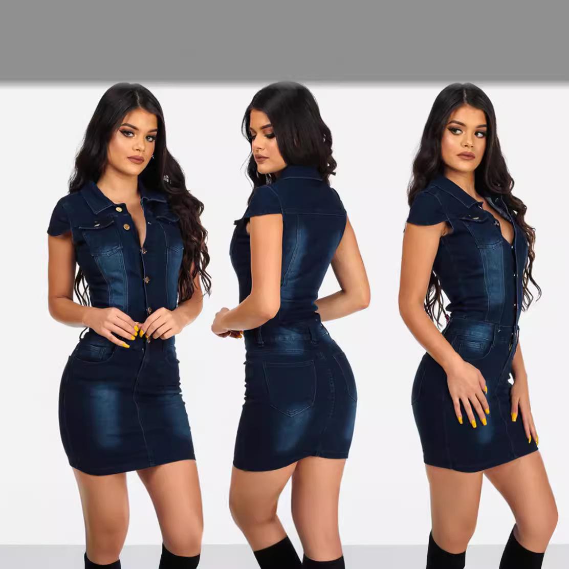 

Europe and America Sexy Slimming Denim Bodycon Nightclub Dress S темно-синий